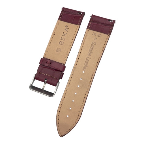 24 mm İnce Kroko Bordo Deri Saat Kordonu